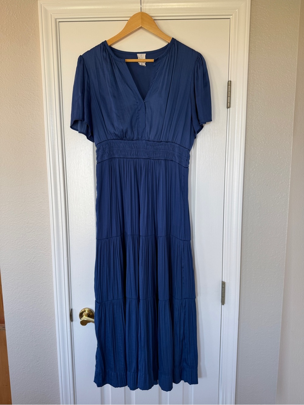 Joie Navy Blue V-Neck Tiered Maxi Dress